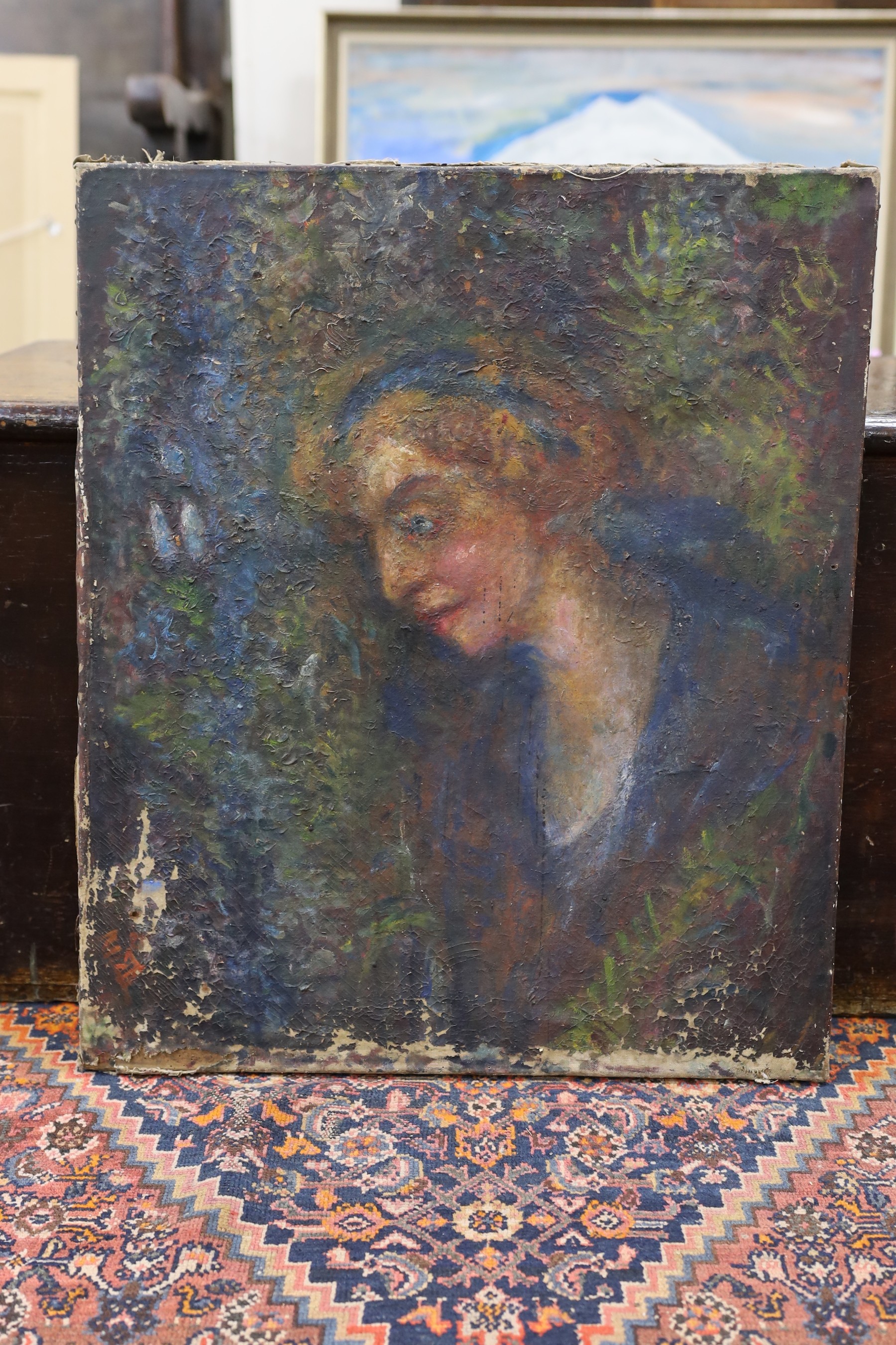 English School c.1910, oil on canvas, Portrait of a lady, 66 x 56cm, unframed